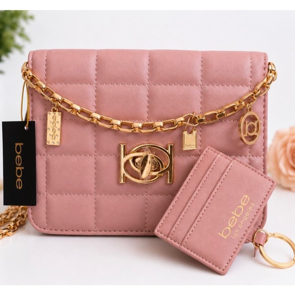 NWT Bebe Los Angeles Dusty Rose Quilted Crossbody Bag with Gold Chain